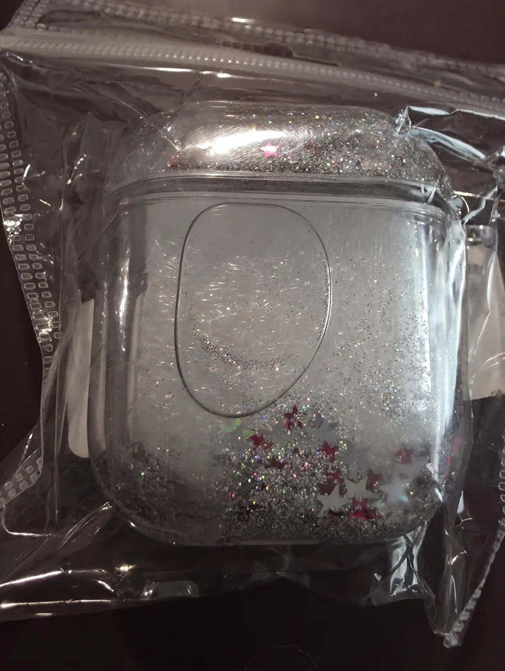 Glitter Star AirPods Case Cover - Clear with Silver & Pink Stars